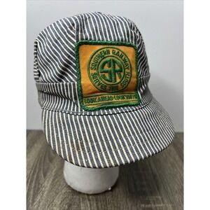 VTG Southern Railway Hat Railroad Conductor Hickory Stripe Denim Cap South Rare!